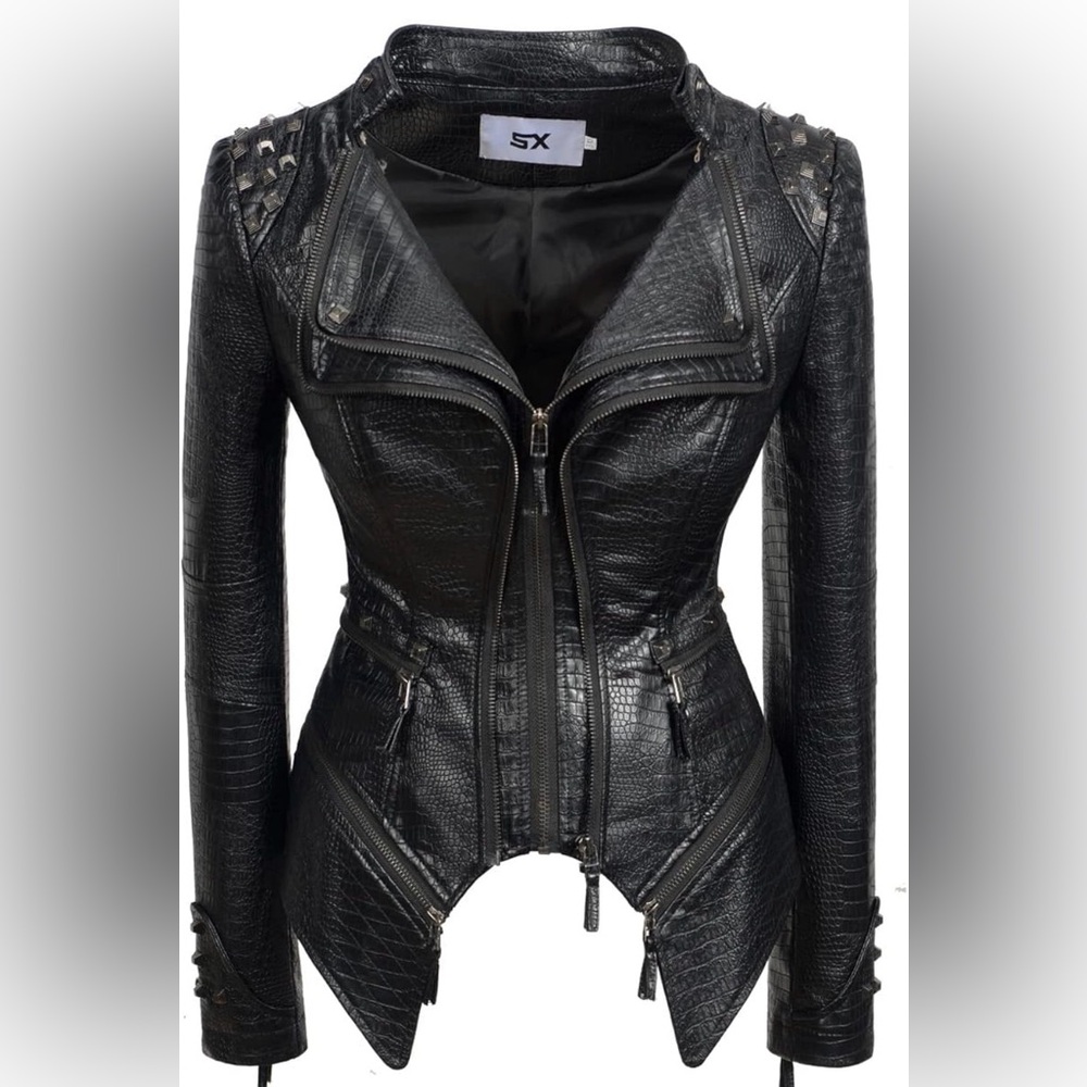 Womens Plus Studded Moto Biker Coat